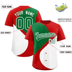 Red Kelly Green White Half Heart Color Block Baseball Jersey 2