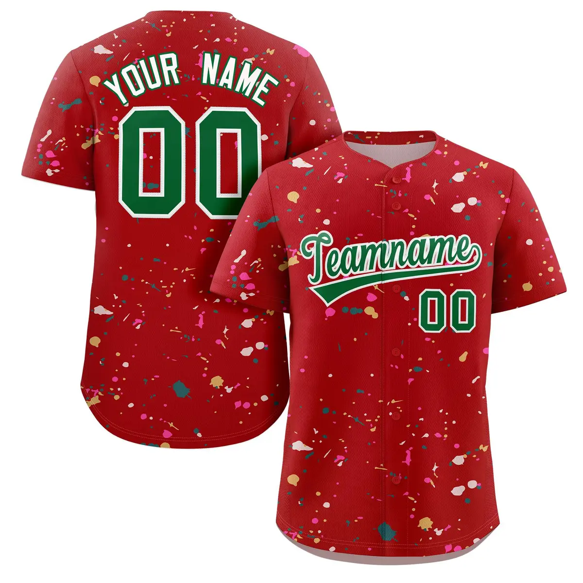 Red Kelly Green-White Splash Graffiti Striped Baseball Jersey