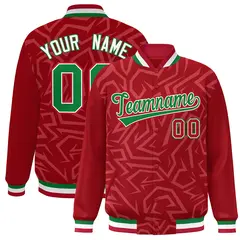 Red Kelly Green-White Stripe Graffiti Pattern Varsity Full-Snap Jacket