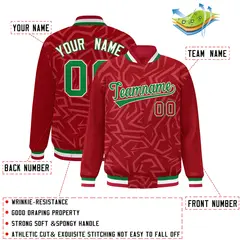 Red Kelly Green-White Stripe Graffiti Pattern Varsity Full-Snap Jacket 2