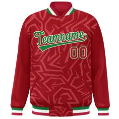 Red Kelly Green-White Stripe Graffiti Pattern Varsity Full-Snap Jacket 3