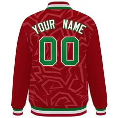 Red Kelly Green-White Stripe Graffiti Pattern Varsity Full-Snap Jacket 4