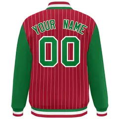 Red Kelly Green-White Stripe Varsity Bomber Jacket with Raglan Sleeves 4