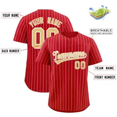 Red Khaki and White Bi-Color Stripes Fashion Baseball Jersey 2
