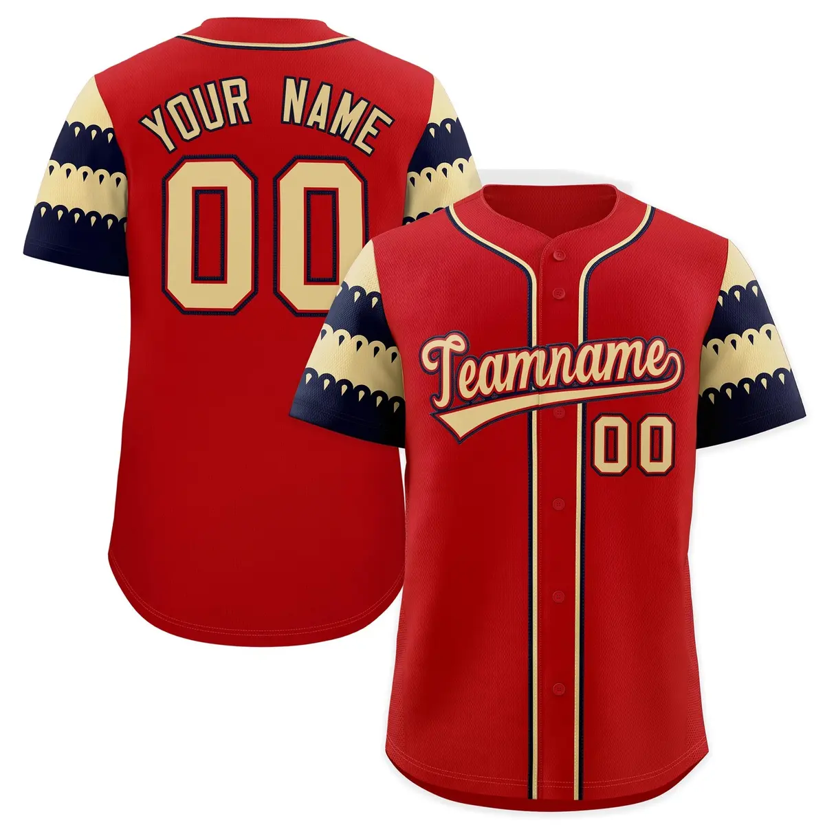 Red Khaki Black Sleeve Flag Lace Baseball Jersey