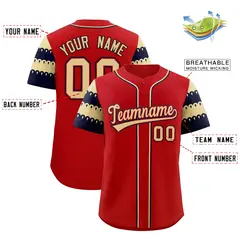 Red Khaki Black Sleeve Flag Lace Baseball Jersey 2