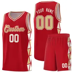 Red Khaki-Cream Triangle Splicing Basketball Jersey 1