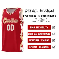 Red Khaki-Cream Triangle Splicing Basketball Jersey 4