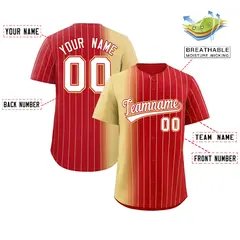 Red Khaki Gradient Pinstripe Baseball Jersey 2