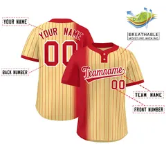 Red Khaki Gradient Stripe Two-Button Softball Jersey 2