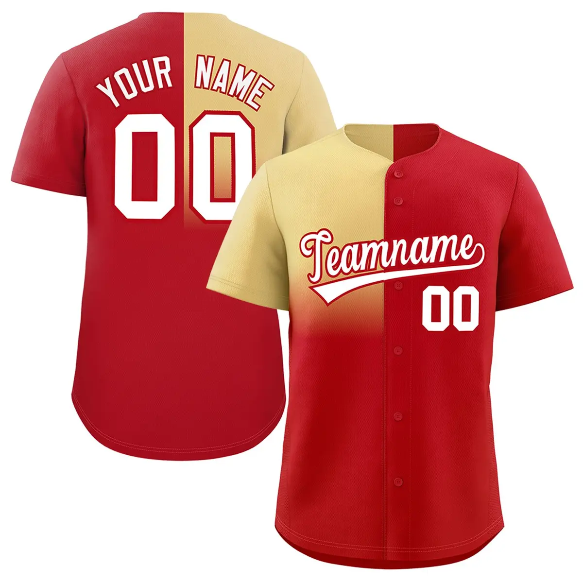 Red Khaki Half Gradient Authentic Baseball Jersey