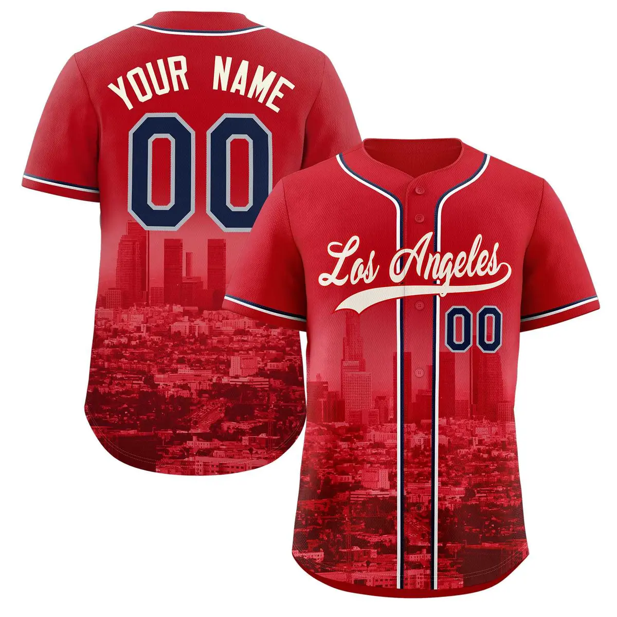 Red Khaki Los Angeles City Skyline Baseball Jersey