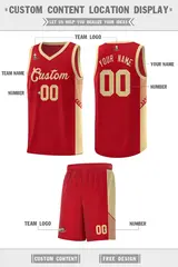 Red Khaki Side Stripe Sports Basketball Jersey 2