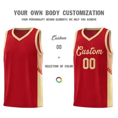 Red Khaki Side Stripe Sports Basketball Jersey 3