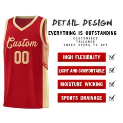 Red Khaki Side Stripe Sports Basketball Jersey 5