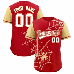 Red Khaki Spider Web Raglan Sleeves Baseball Jersey 1