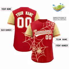 Red Khaki Spider Web Raglan Sleeves Baseball Jersey 2