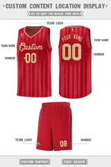 Red Khaki Vertical Stripe Team Basketball Jersey 2
