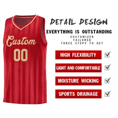 Red Khaki Vertical Stripe Team Basketball Jersey 4