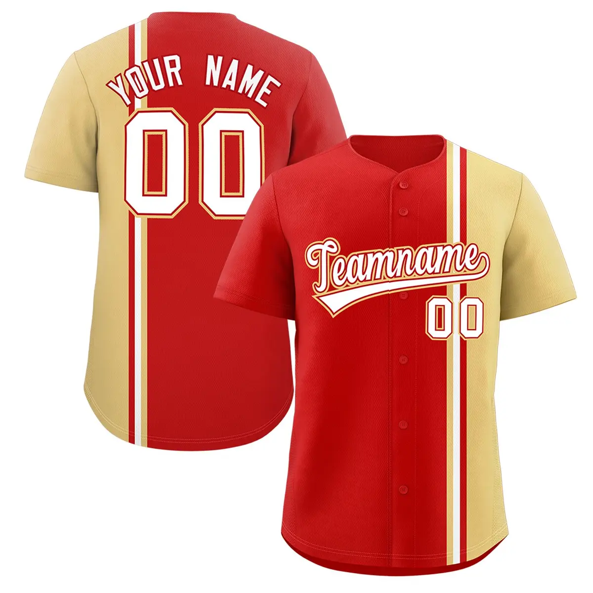 Red Khaki-White Color Block Authentic Baseball Jersey
