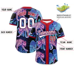 Red Leopard Graffiti Pattern Authentic Baseball Jersey 2