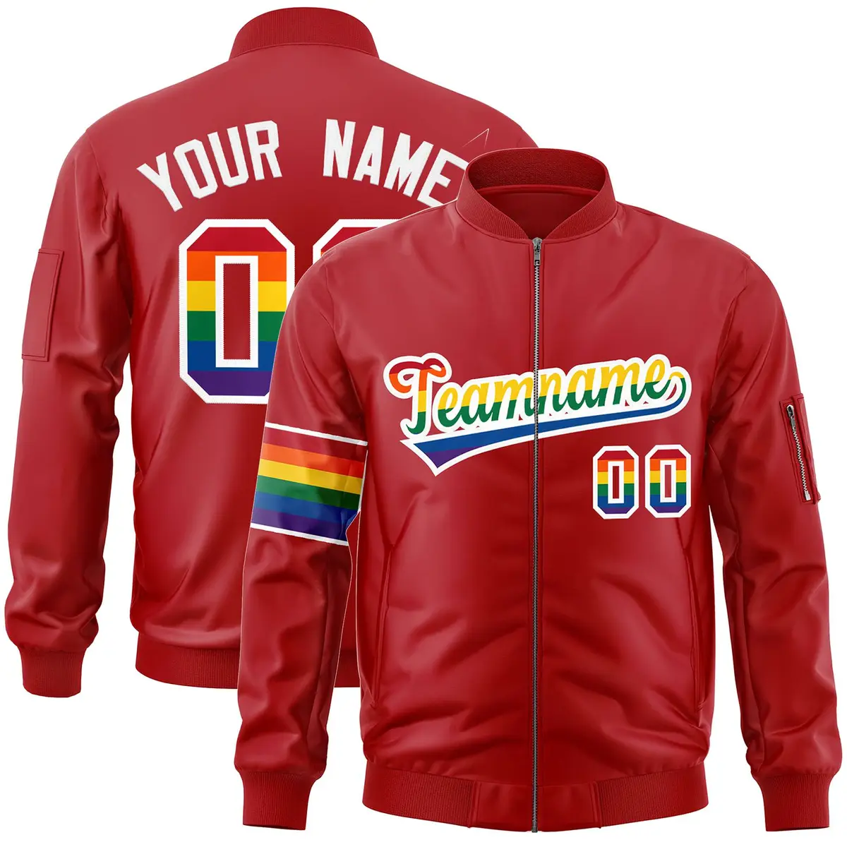 Red LGBT Rainbow Pride Month Classic Letterman Bomber Jacket