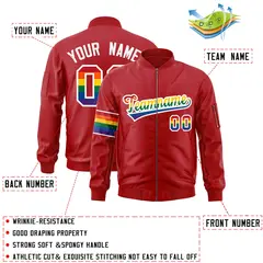 Red LGBT Rainbow Pride Month Classic Letterman Bomber Jacket 2