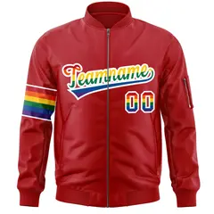 Red LGBT Rainbow Pride Month Classic Letterman Bomber Jacket 3
