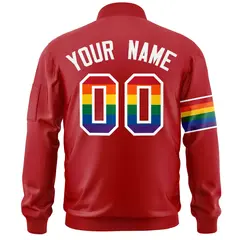Red LGBT Rainbow Pride Month Classic Letterman Bomber Jacket 4