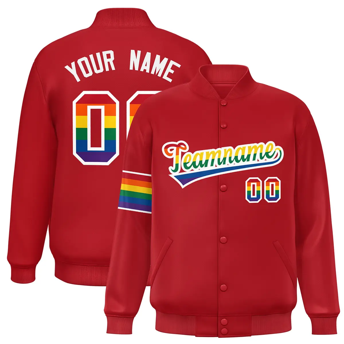 Red LGBT Rainbow Pride Month Letterman Baseball Jacket
