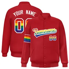 Red LGBT Rainbow Pride Month Letterman Baseball Jacket 1
