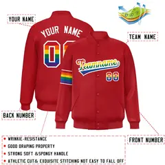 Red LGBT Rainbow Pride Month Letterman Baseball Jacket 2