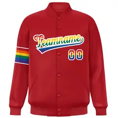 Red LGBT Rainbow Pride Month Letterman Baseball Jacket 3