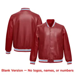 Red Light Blue Faux Leather Letterman Jacket Full-Snap Varsity 6