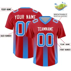 Red Light Blue Gradient Vertical Stripe Football Jersey 2