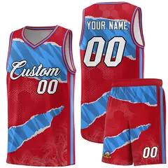 Red Light Blue-Navy Tear Graffiti Basketball Jersey 1