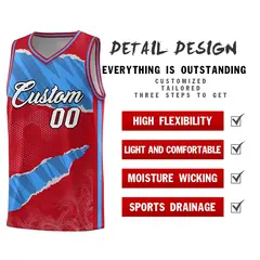 Red Light Blue-Navy Tear Graffiti Basketball Jersey 2