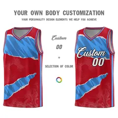 Red Light Blue-Navy Tear Graffiti Basketball Jersey 3