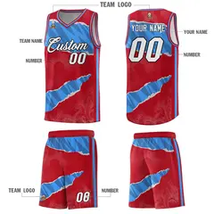 Red Light Blue-Navy Tear Graffiti Basketball Jersey 5