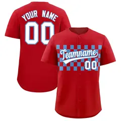 Red Light Blue Plaid Fashion Authentic Baseball Jersey