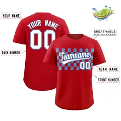 Red Light Blue Plaid Fashion Authentic Baseball Jersey 2