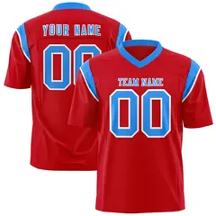 Red Light Blue Shoulder Cut Two-Tone Flag Football Jersey 1