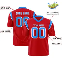 Red Light Blue Shoulder Cut Two-Tone Flag Football Jersey 2