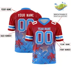 Red Light Blue Star Gradient Flag Football Jersey 2