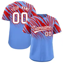 Red Light Blue Tiger Stripe Gradient Baseball Jersey 1