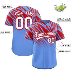 Red Light Blue Tiger Stripe Gradient Baseball Jersey 2