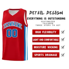 Red Light Blue-White Classic Mesh Sport Basketball Jersey 4