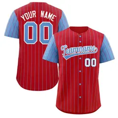 Red Light Blue-White Stripe Raglan Baseball Jersey 1