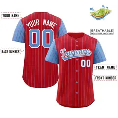 Red Light Blue-White Stripe Raglan Baseball Jersey 2
