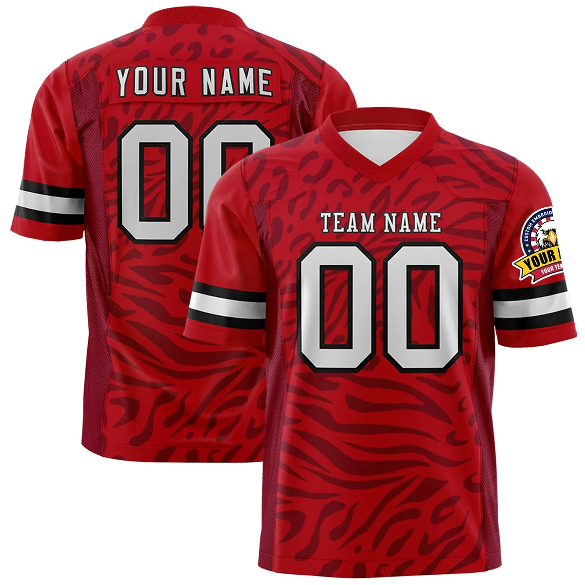 Red Light Gray-Black Zebra Stripes Football Jersey